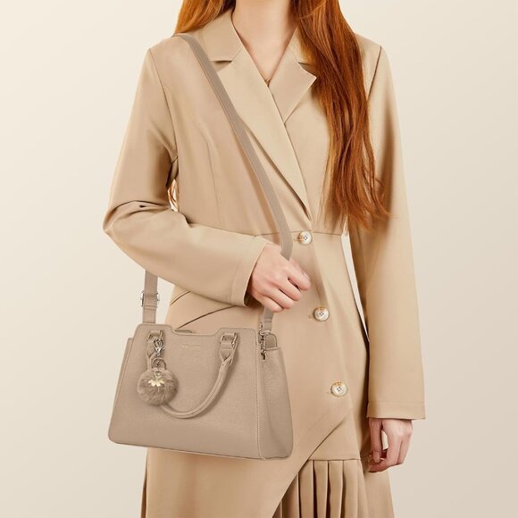 Women Khaki PU leather Top-Handle Waterproof Anti Theft Leather Handbag - Picture 3 of 7